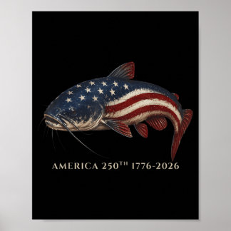 Poster 250 Années d'Aamérique 1776 2026 Pêche Drapeau Usa