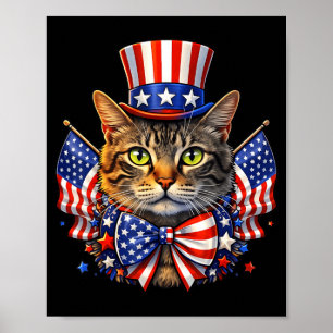 Poster 250 ans Chat Drapeau Américain Chapeau Oncle Sam 4