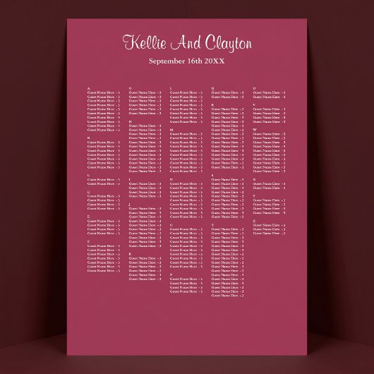 Poster 250+ Chartes de sièges de mariage simples Bourgogn