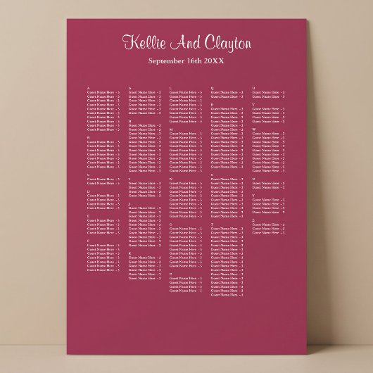Poster 250+ Chartes de sièges de mariage simples Bourgogn