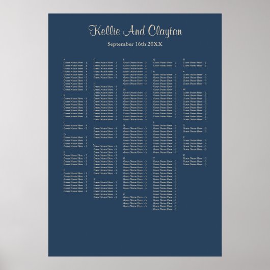 Poster 250+ Classic Blue Simple Mariage Chart (Devant)