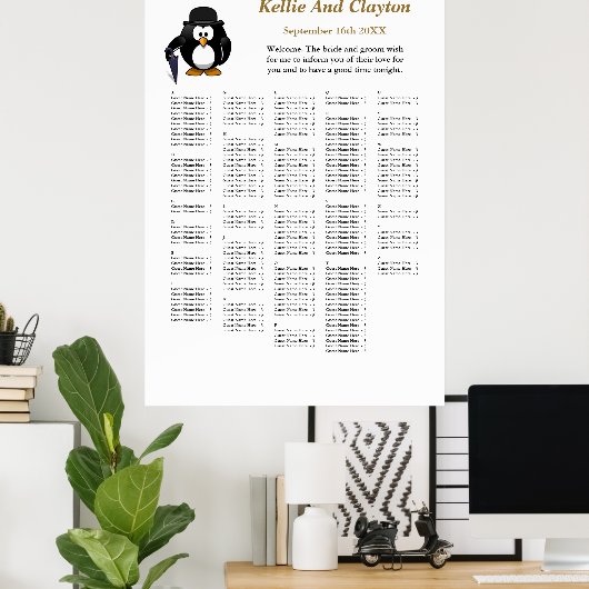 Poster 250 Funny Penguin Greeter Wedding Seating Chart (Bureau à domicile)