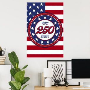 Poster 250e anniversaire de l'Amérique avec le drapeau de