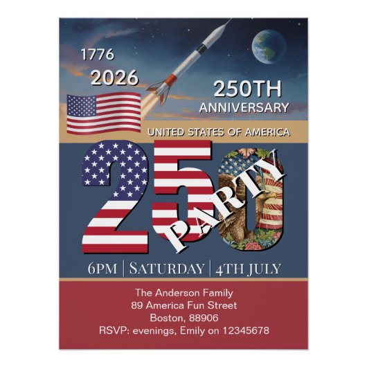Poster 250e anniversaire États-Unis, drapeau américain / (Devant)