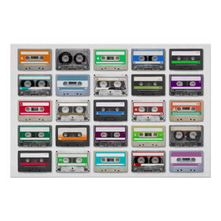 Poster 25 cassettes audio isolées sur arrière - plan blan