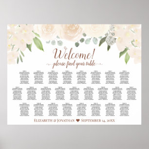 Poster 25 Table Pale Blush Peach Boho Roses Plan de Table