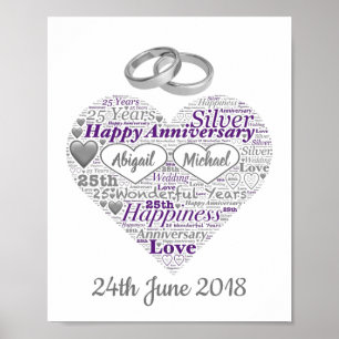 Poster 25ème copie personnalisée d'art de mot de noces