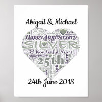 25th Silver Wedding Anniversary Word Art Print