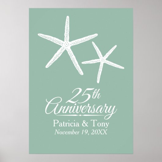 Poster 25th Wedding Anniversary Starfish Personalized (Devant)