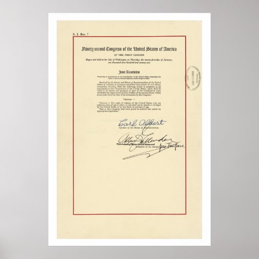 Poster 26e amendement initial Constitution américaine (Devant)