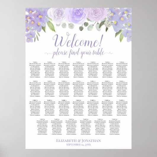 Poster 27 Table Graphique de Placement Mariage Fleurs de (Devant)