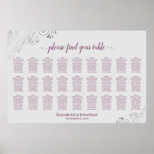 Poster 27 Table Plan de Table de Mariage Magenta Plum & G
