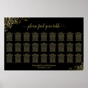 Poster 27 Table Plan de Table de Mariage Noir & Doré Fran