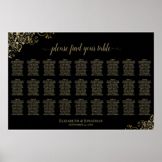 Poster 27 Table Plan de Table de Mariage Noir & Doré Fran (Devant)