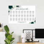 Poster 27 Table Roses Émeraude Chic Plan de Table de Mari (Bureau à domicile)