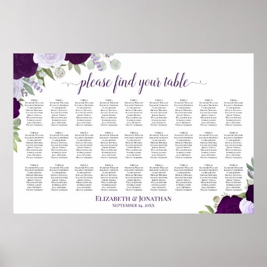 Poster 27 Table Roses Violettes Chic Graphique de Table M (Devant)