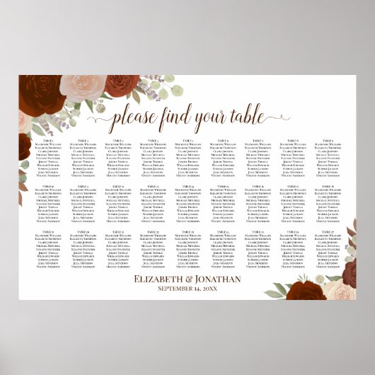 Poster 27 Table Rust Orange Roses Plan de Table de Mariag (Devant)