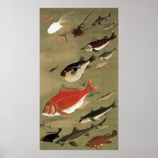 Poster 28. 群 魚 図, 冲 Divers Poissons, Jakuchu, Japon Art若 (Devant)