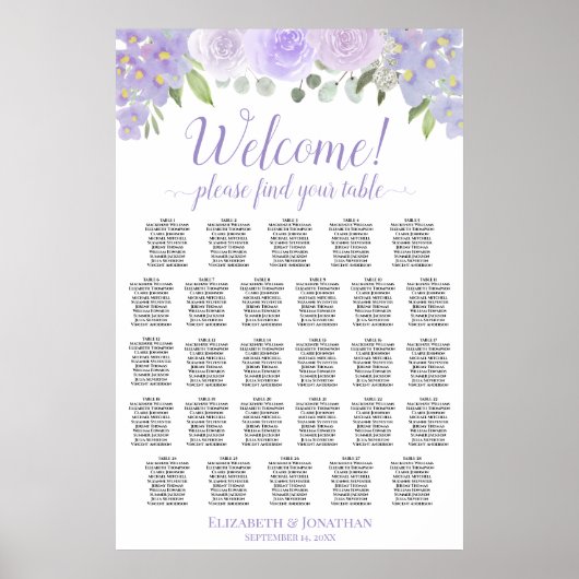 Poster 28 Table Plan de Table Mariage Fleurs de Lavande (Devant)