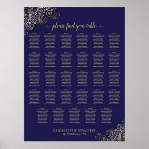 Poster 29 Plan de table de mariage bleu marine et or