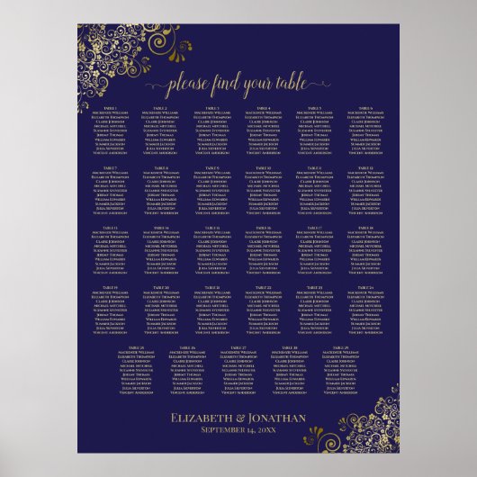 Poster 29 Plan de table de mariage bleu marine et or (Devant)