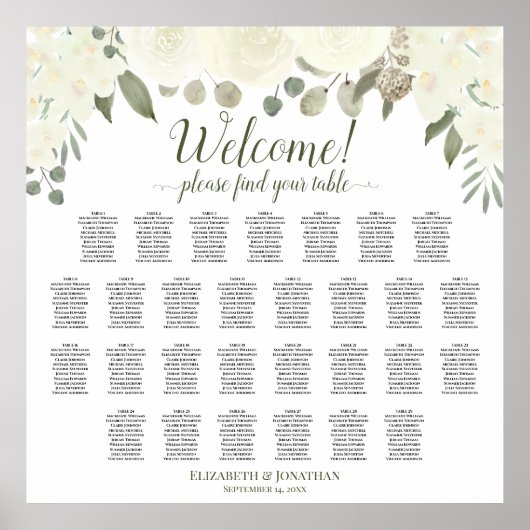 Poster 29 Table Ivoire Roses Blanc Mariage Plan de Table (Devant)