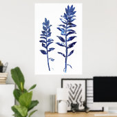 Poster 2 branches bleues de la marine feuilles arts (Bureau à domicile)