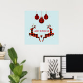 Poster 2 cerfs de Noël saut de style rustique (Bureau à domicile)