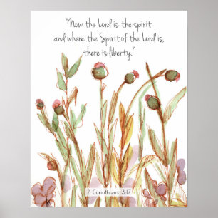 Poster 2 Corinthiens 3:17 Écriture Biblique Fleurs Sauvag