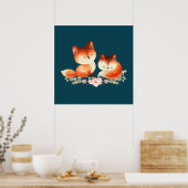 Poster 2 mignons Petits Renards Rouges Aquarelle Design (Cuisine)
