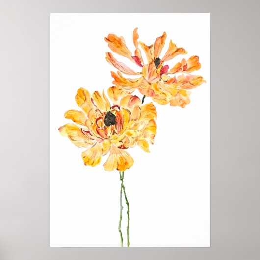 Poster 2 pivoines japonaises orange aquarelle (Devant)