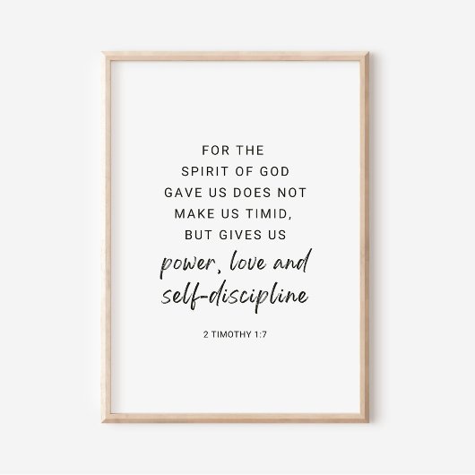 Poster 2 Timothée 1:7 Pouvoir, Amour et Discipline