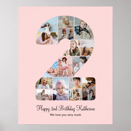 Poster 2e anniversaire Numéro 2 Photo Collage personnalis (Devant)