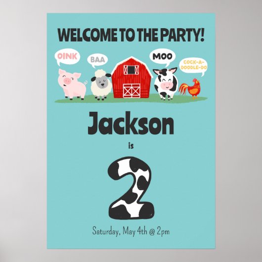 Poster 2e anniversaire Oink Baa Moo Bienvenue Anniversair (Devant)