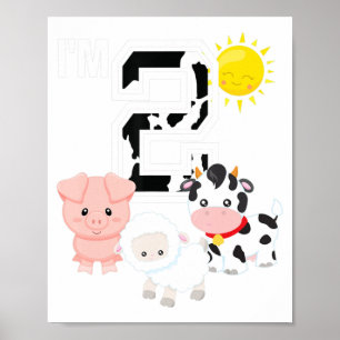 Poster 2e fête d'anniversaire Animaux de ferme Vache Numé