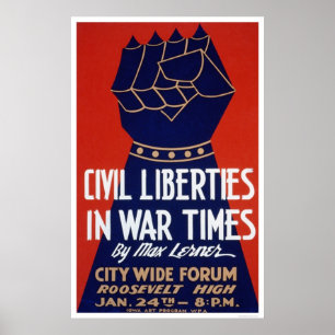 Poster 2ÈME GUERRE MONDIALE de liberté civile WPA 1940