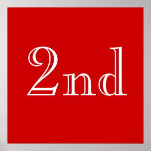 Poster 2ème. Texte personnalisé. Rouge et blanc.