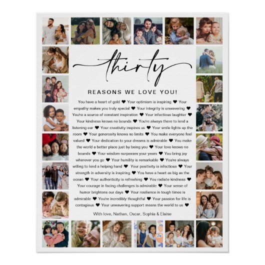 Poster 30 Raisons Nous Vous Aimons Photo Collage Keepsaké (Devant)