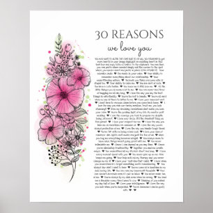 Poster 30 raisons pour lesquelles nous t'aimons cadeau de