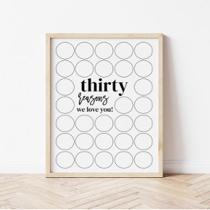 Poster 30 raisons pour lesquelles on t'aime Anniversaire 
