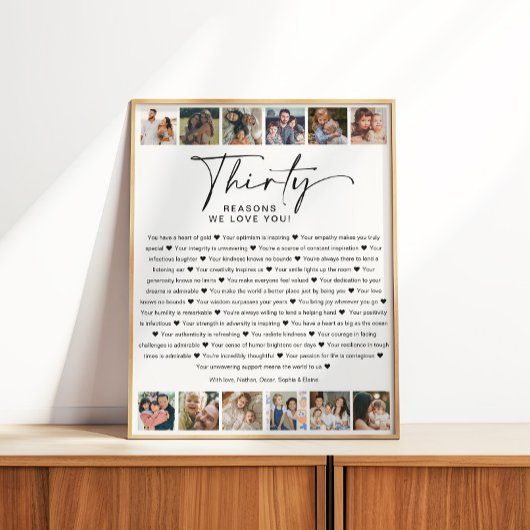 Poster 30 Raisons que nous vous aimons Anniversaire Photo