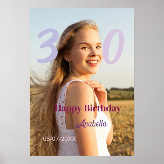 Poster 30e anniversaire ajouter nom date année VIOLET ROS (Devant)