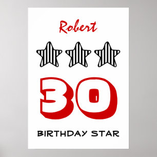 Poster 30e anniversaire ou tout autre âge Étoiles rayées