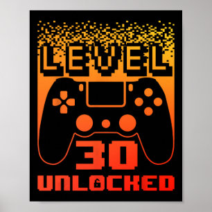 Poster 30e Anniversaire Pour Homme Niveau 30 Jeu Déverrou