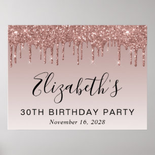 Poster 30e anniversaire Rose Parties scintillant d'or