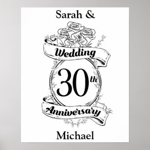 Poster 30th Wedding Anniversary Flowers Rose Romantic
