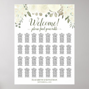 Poster 32 Table Plan Mariage Roses Blanches Ivoire