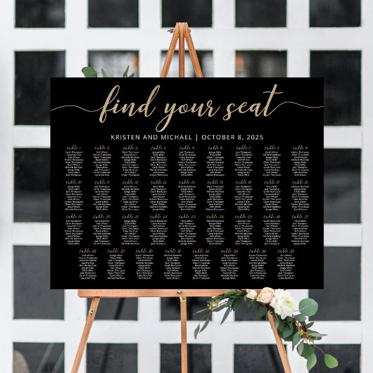 Poster 35 Tables Trouvez Votre Place Plan de table noir