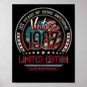 Poster 35 Years Awesome 35th Birthday Vintage 1987 USA