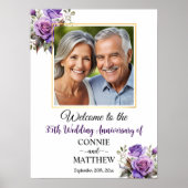 Poster 35e anniversaire Mariage Gold Frame Roses violets (Devant)
